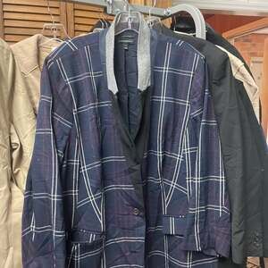 Lane Bryant Suit Jacket Tailored Stretch Plaid Blazer Blue White Red Sz 28